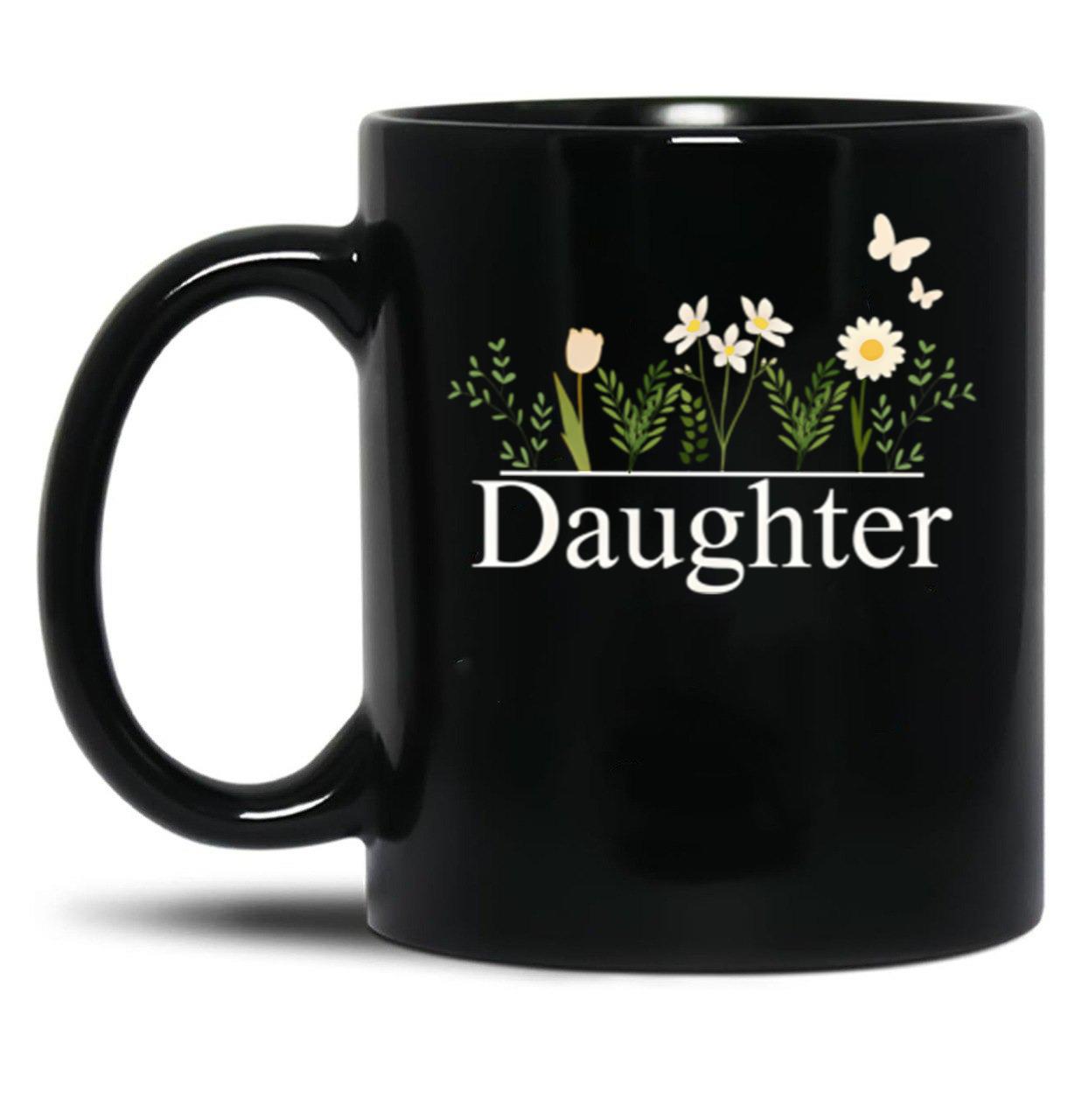 Daughter With White Flowers Black Coffee Mug