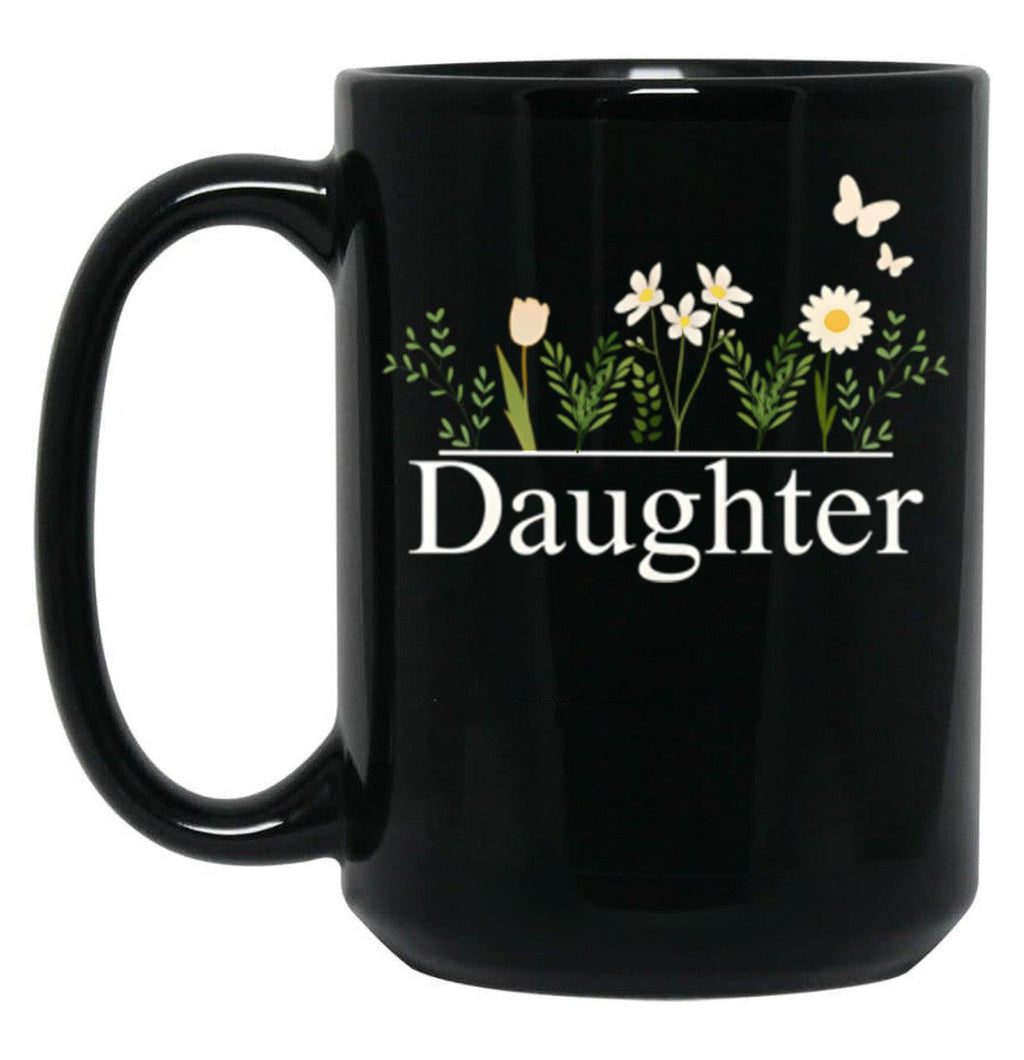 Daughter With White Flowers Black Coffee Mug