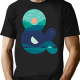 Day Night T-Shirt for Men & Women, T-Shirts Graphic Tee - Black
