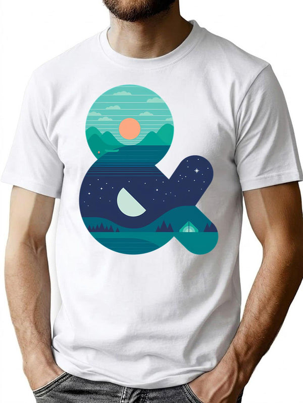 Day Night T-Shirt for Men & Women, T-Shirts Graphic Tee - White