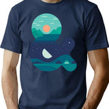 Day Night T-Shirt for Men & Women, T-Shirts Graphic Tee - Navy
