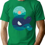 Day Night T-Shirt for Men & Women, T-Shirts Graphic Tee - Green