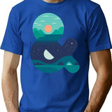 Day Night T-Shirt for Men & Women, T-Shirts Graphic Tee - Blue