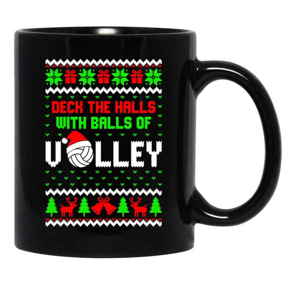 Deck The Halls With Balls Of Volley Funny Holiday Black Coffee Mug, Gift Coffee Mug - Black