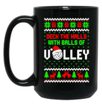 Deck The Halls With Balls Of Volley Funny Holiday Black Coffee Mug, Gift Coffee Mug