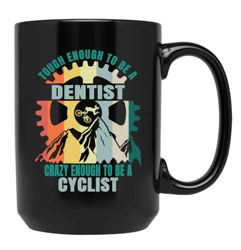 Dentist Cyclist Design Black Coffee Mug, Gift Coffee Mug