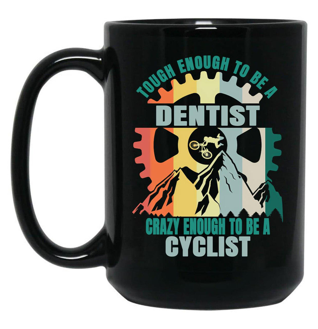 Dentist Cyclist Design Black Coffee Mug, Gift Coffee Mug