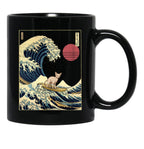 Devon Rex Kanagawa Japanese Surfing Wave Black Coffee Mug, Gift Coffee Mug - Black