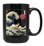Devon Rex Kanagawa Japanese Surfing Wave Black Coffee Mug, Gift Coffee Mug