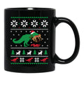 Dinosaur Ugly Christmas Sweater - Funny Christmas Gift Black Coffee Mug, Gift Coffee Mug - Black