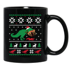 Dinosaur Ugly Christmas Sweater - Funny Christmas Gift Black Coffee Mug, Gift Coffee Mug - Black