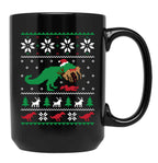 Dinosaur Ugly Christmas Sweater - Funny Christmas Gift Black Coffee Mug, Gift Coffee Mug