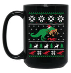 Dinosaur Ugly Christmas Sweater - Funny Christmas Gift Black Coffee Mug, Gift Coffee Mug