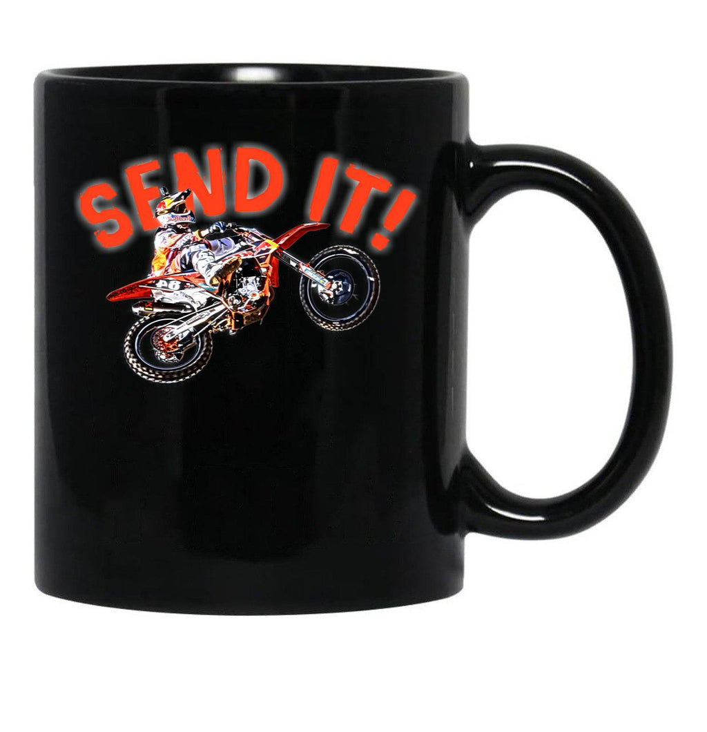 Dirt Bike Jump Or Motocross Jump Mx Or Motorcycle Jump Send It Black Coffee Mug, Gift Coffee Mug - Black