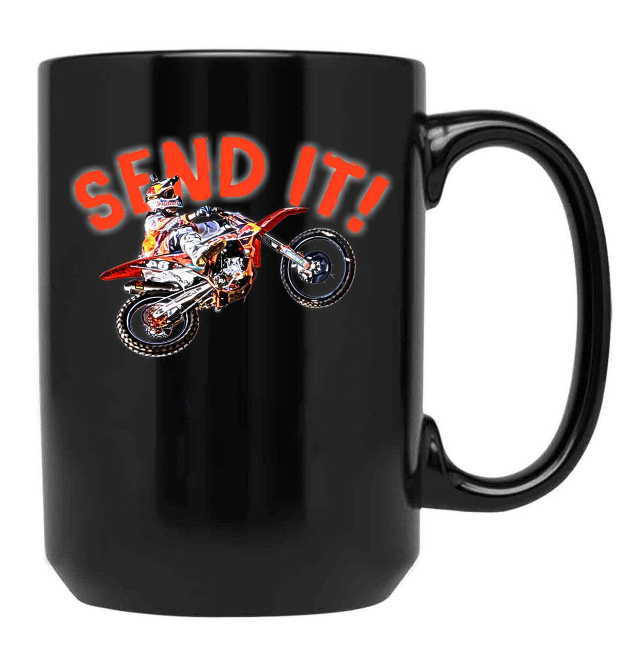 Dirt Bike Jump Or Motocross Jump Mx Or Motorcycle Jump Send It Black Coffee Mug, Gift Coffee Mug