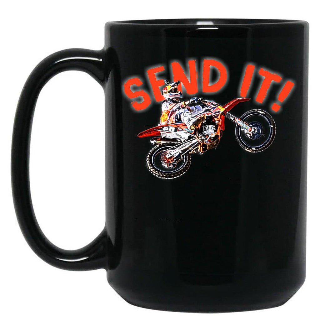 Dirt Bike Jump Or Motocross Jump Mx Or Motorcycle Jump Send It Black Coffee Mug, Gift Coffee Mug