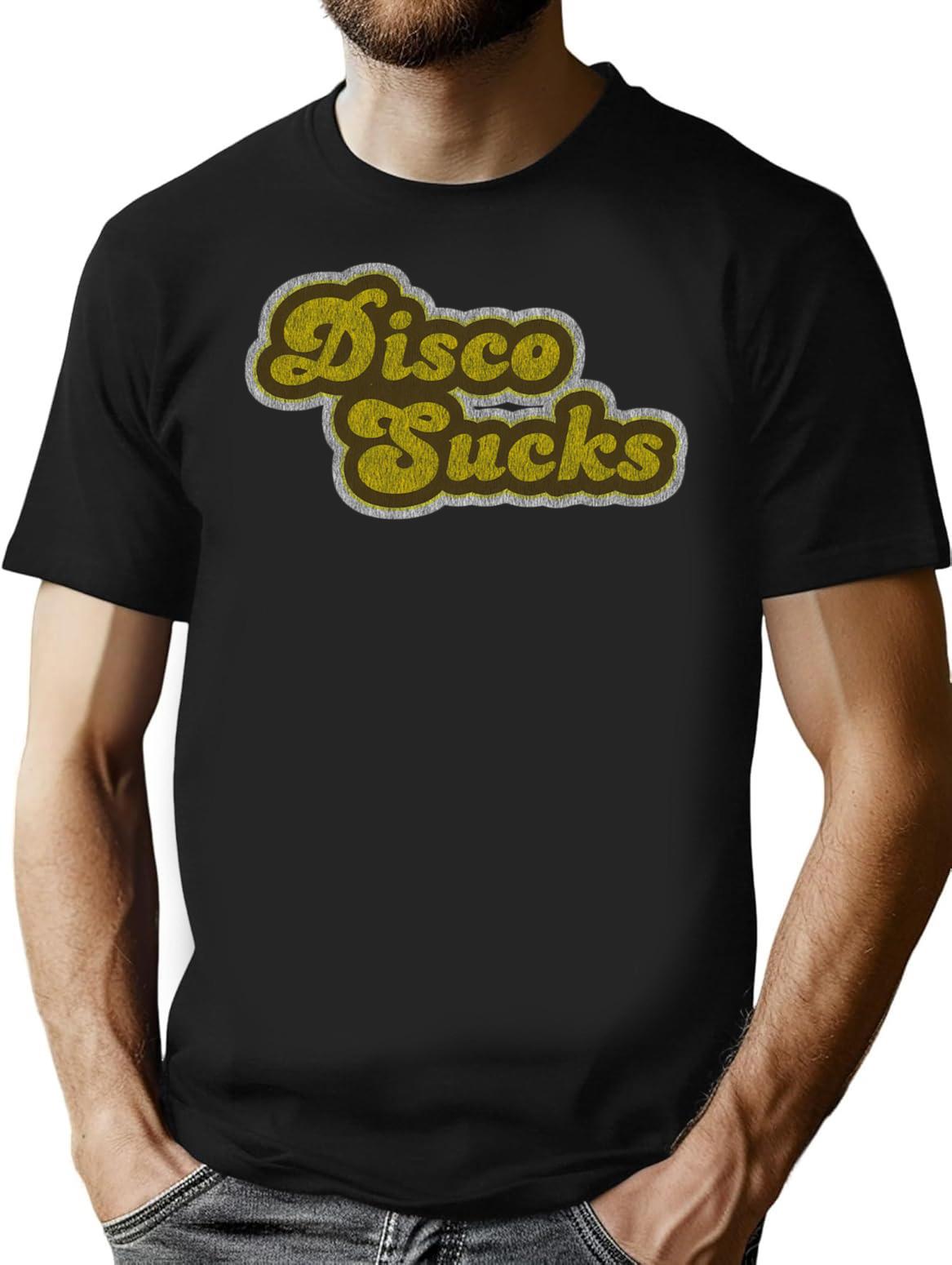 Disco Sucks Vintage Distressed Print Shirt T-Shirt for Men & Women, T-Shirts Graphic Tee - Black