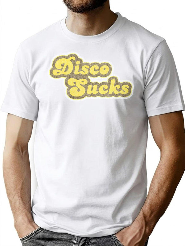 Disco Sucks Vintage Distressed Print Shirt T-Shirt for Men & Women, T-Shirts Graphic Tee - White