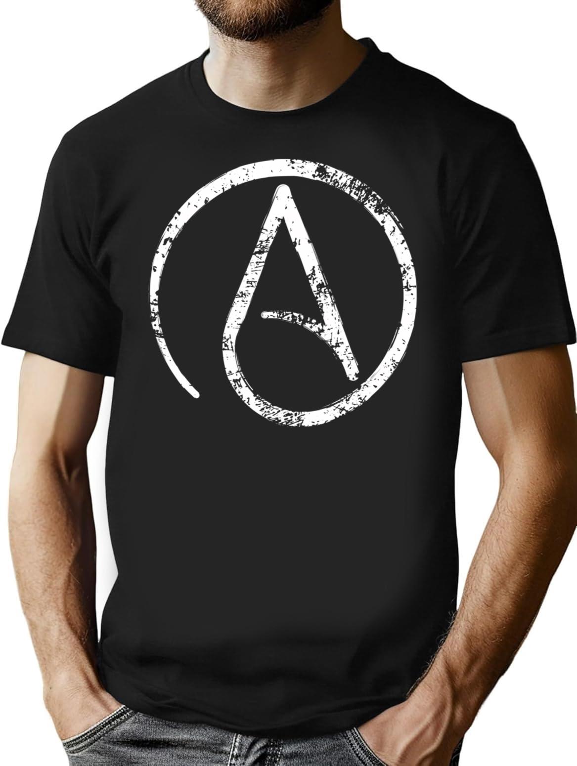Distressed Atheist Atheism Symbol T-Shirt for Men & Women, T-Shirts Graphic Tee - Black