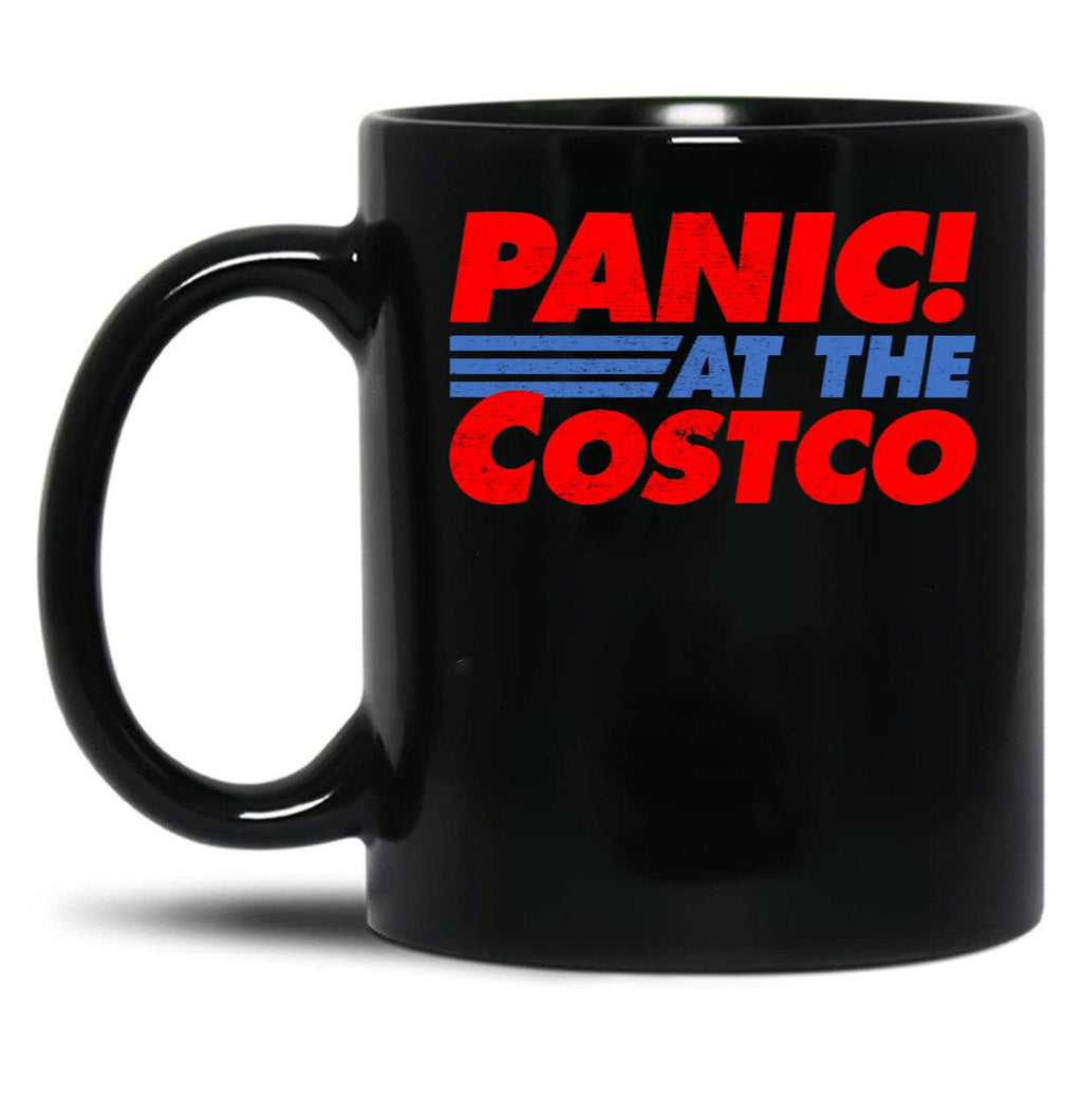Distressed Panic at The Costco Funny Meme Black Coffee Mug, Gift Coffee Mug