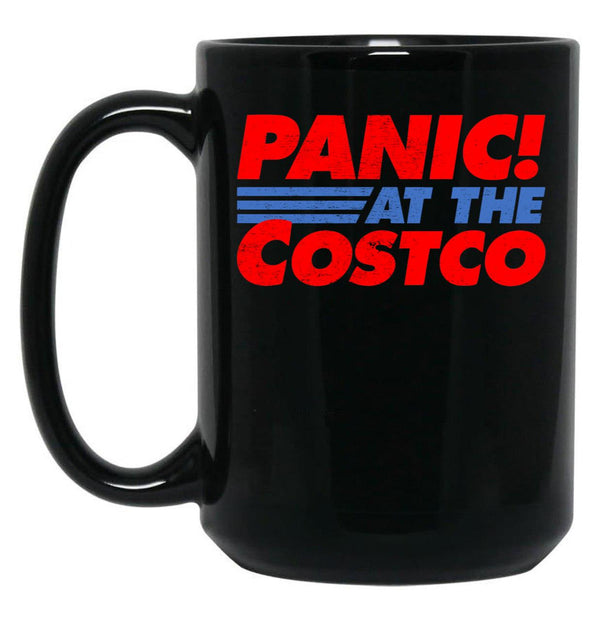 Distressed Panic at The Costco Funny Meme Black Coffee Mug, Gift Coffee Mug - Black
