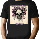 Distressed Skull With Flowers T-Shirt for Men & Women, T-Shirts Graphic Tee - Black