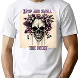 Distressed Skull With Flowers T-Shirt for Men & Women, T-Shirts Graphic Tee - White