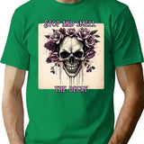 Distressed Skull With Flowers T-Shirt for Men & Women, T-Shirts Graphic Tee - Green