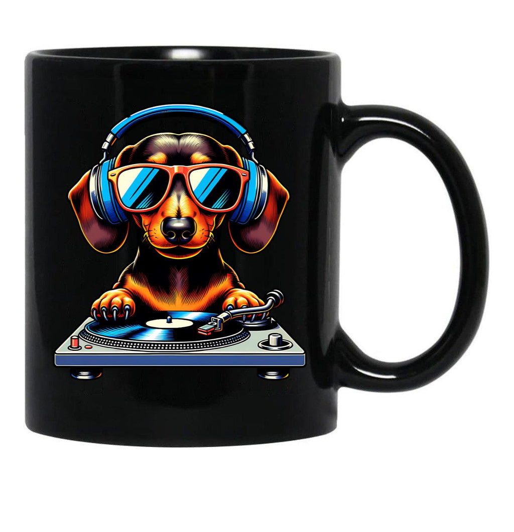 Dj Dachshund Dog Black Coffee Mug, Gift Coffee Mug - Black