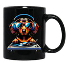 Dj Dachshund Dog Black Coffee Mug, Gift Coffee Mug - Black