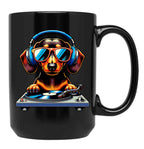 Dj Dachshund Dog Black Coffee Mug, Gift Coffee Mug