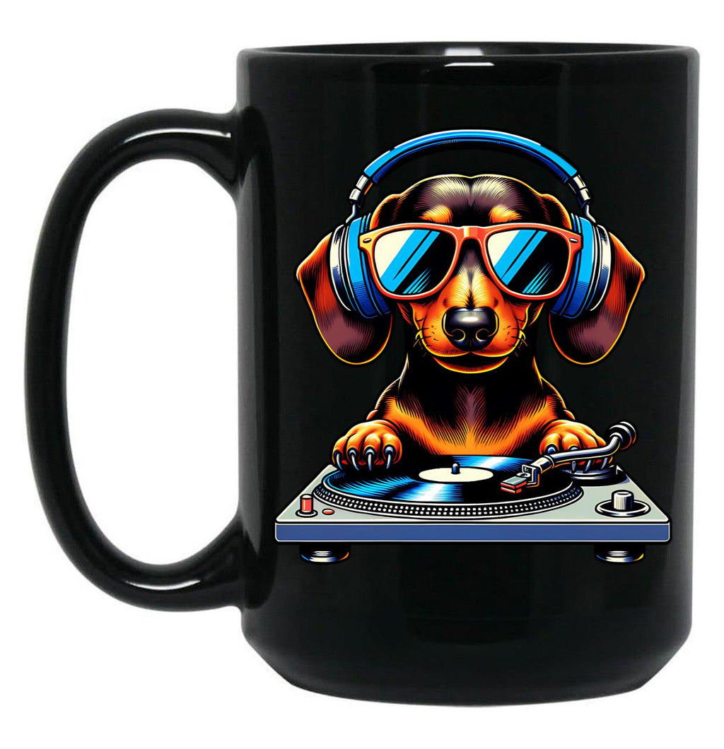 Dj Dachshund Dog Black Coffee Mug, Gift Coffee Mug