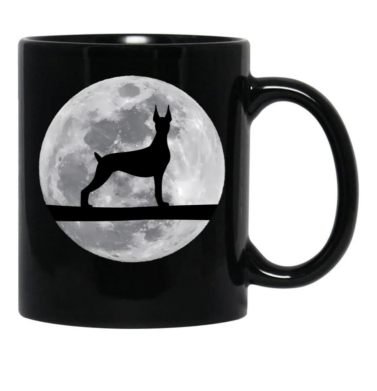 Doberman Dog Night Moon Doberman Lover Black Coffee Mug, Gift Coffee Mug - Black