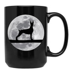 Doberman Dog Night Moon Doberman Lover Black Coffee Mug, Gift Coffee Mug
