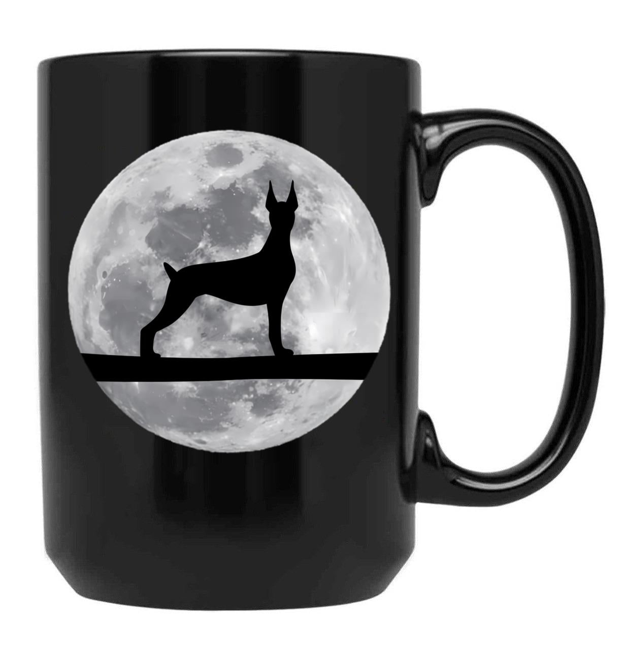 Doberman Dog Night Moon Doberman Lover Black Coffee Mug, Gift Coffee Mug