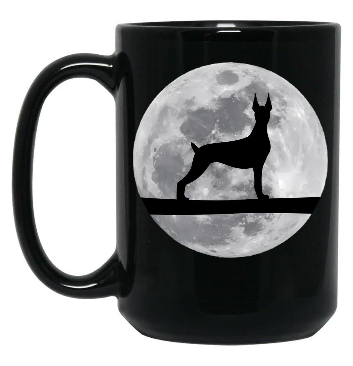 Doberman Dog Night Moon Doberman Lover Black Coffee Mug, Gift Coffee Mug