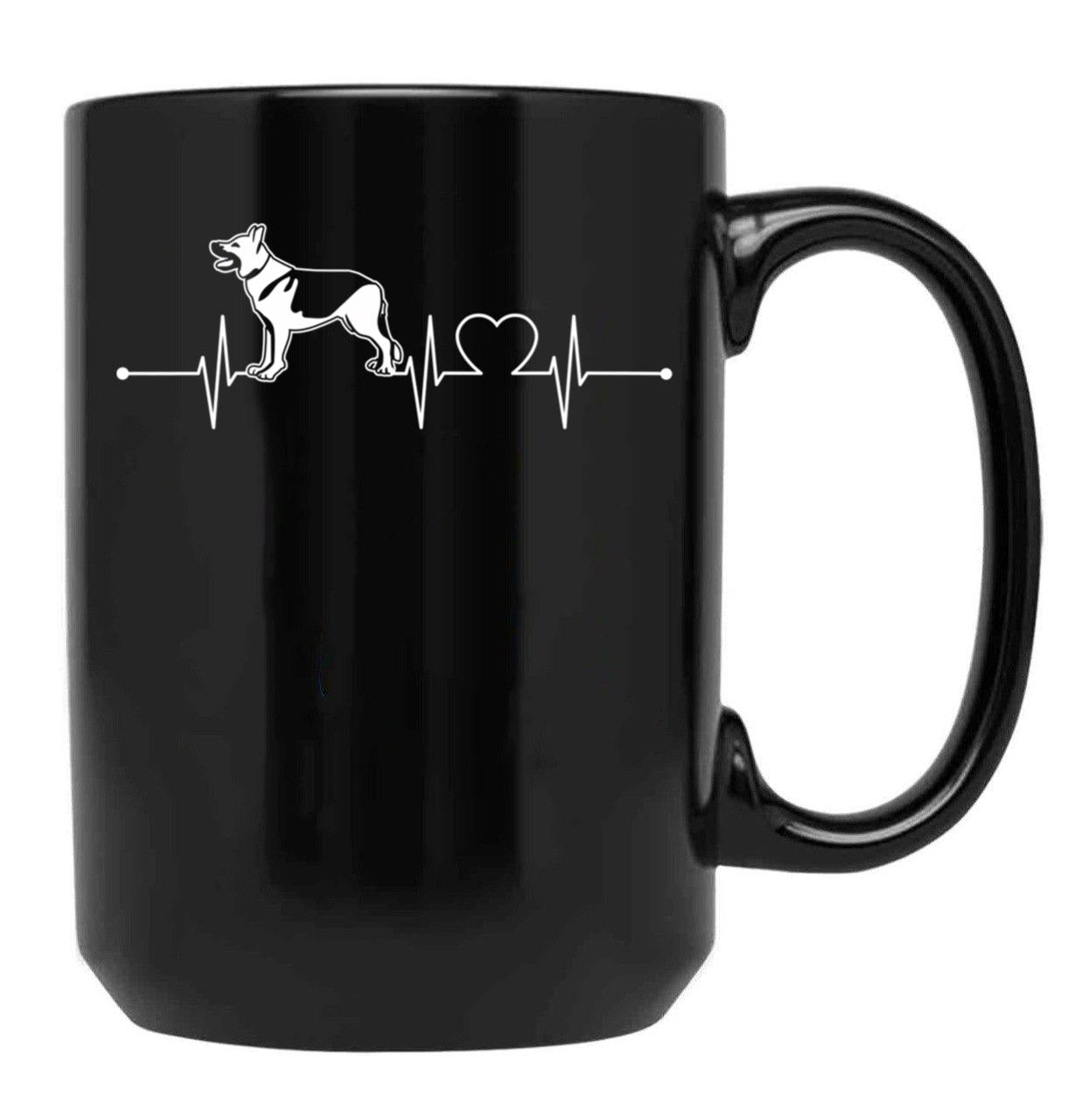 Dog Lover Gift Idea Dog Breed Heartbeat German Shepherd Premium Black Coffee Mug, Gift Coffee Mug