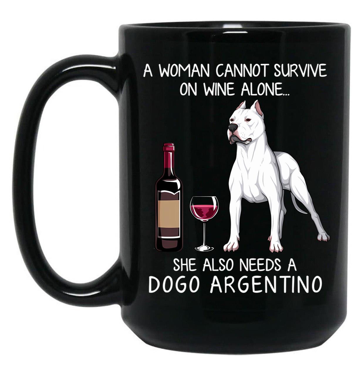 Dogo Argentino And Wine Funny Dog Black Coffee Mug, Gift Coffee Mug