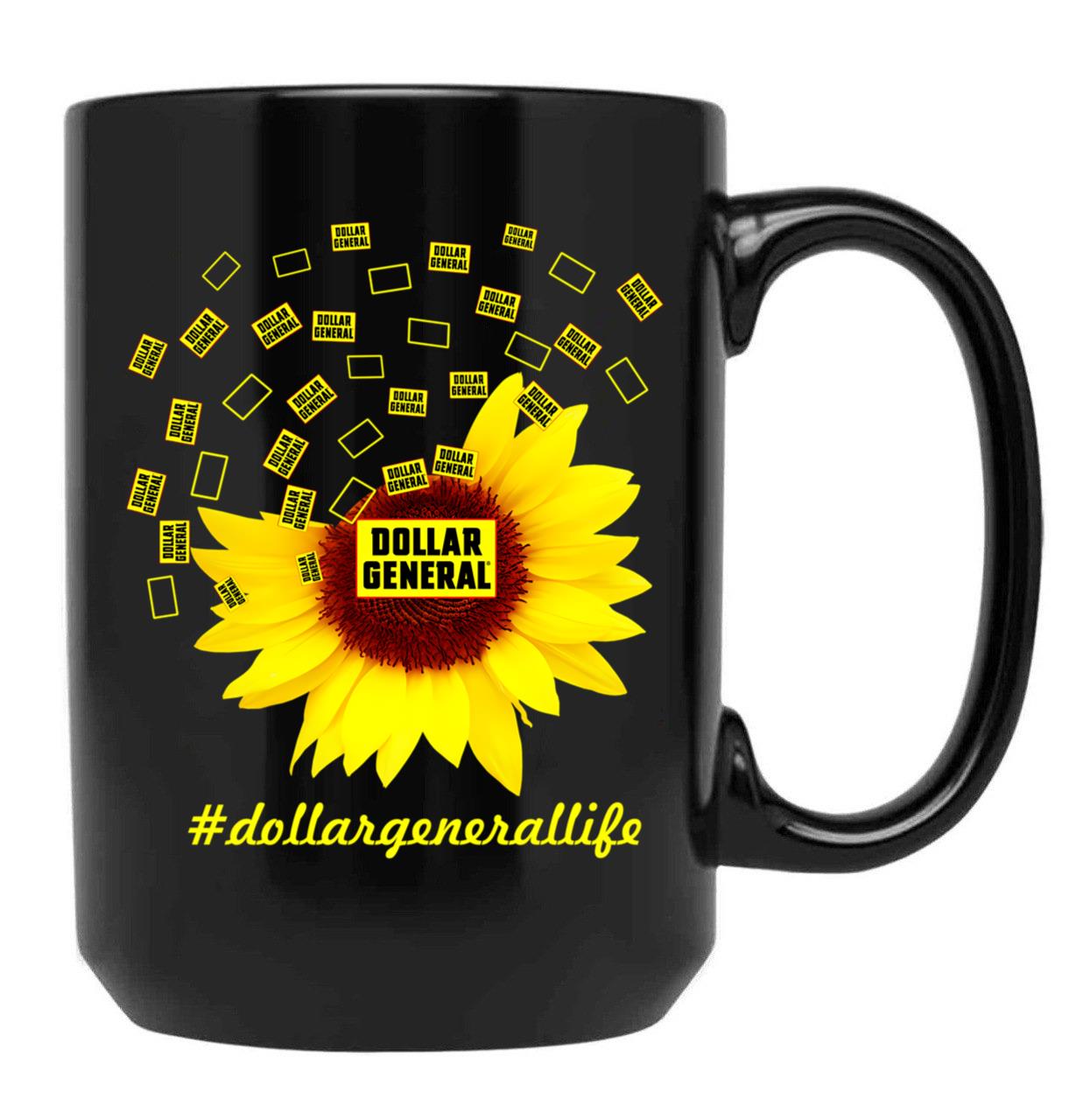 Dollar General Life Sunflower Funny Classic Black Coffee Mug, Gift Coffee Mug