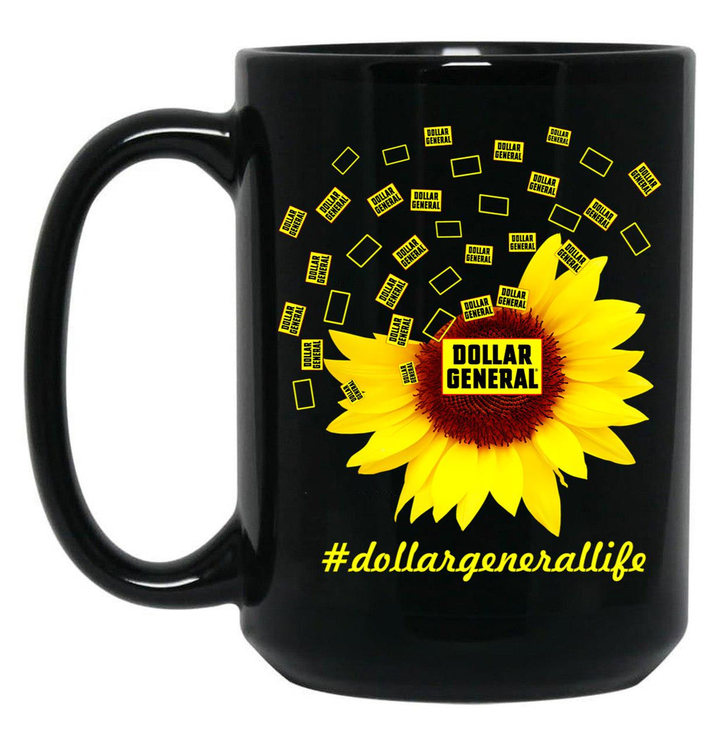 Dollar General Life Sunflower Funny Classic Black Coffee Mug, Gift Coffee Mug