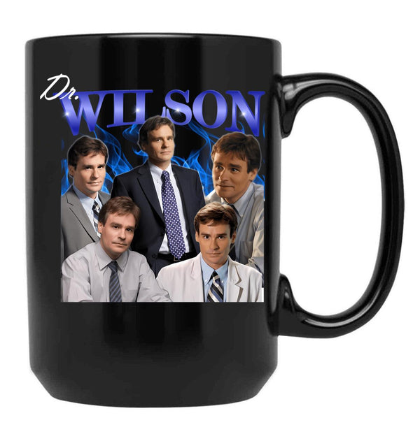 Dr Wilson House Md Blue Flames Black Coffee Mug, Gift Coffee Mug