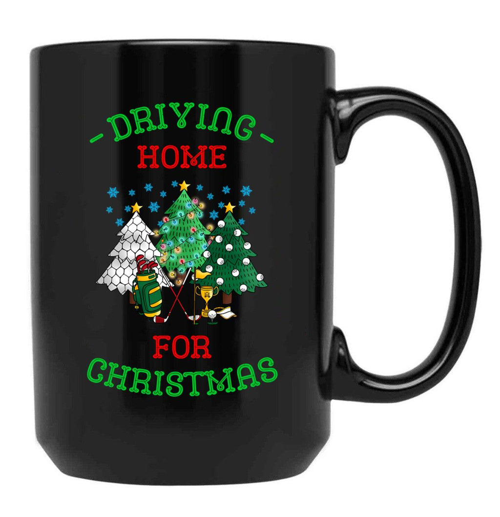 Driving Home For Christmas Funny Golf Christmas Black Coffee Mug, Gift Coffee Mug