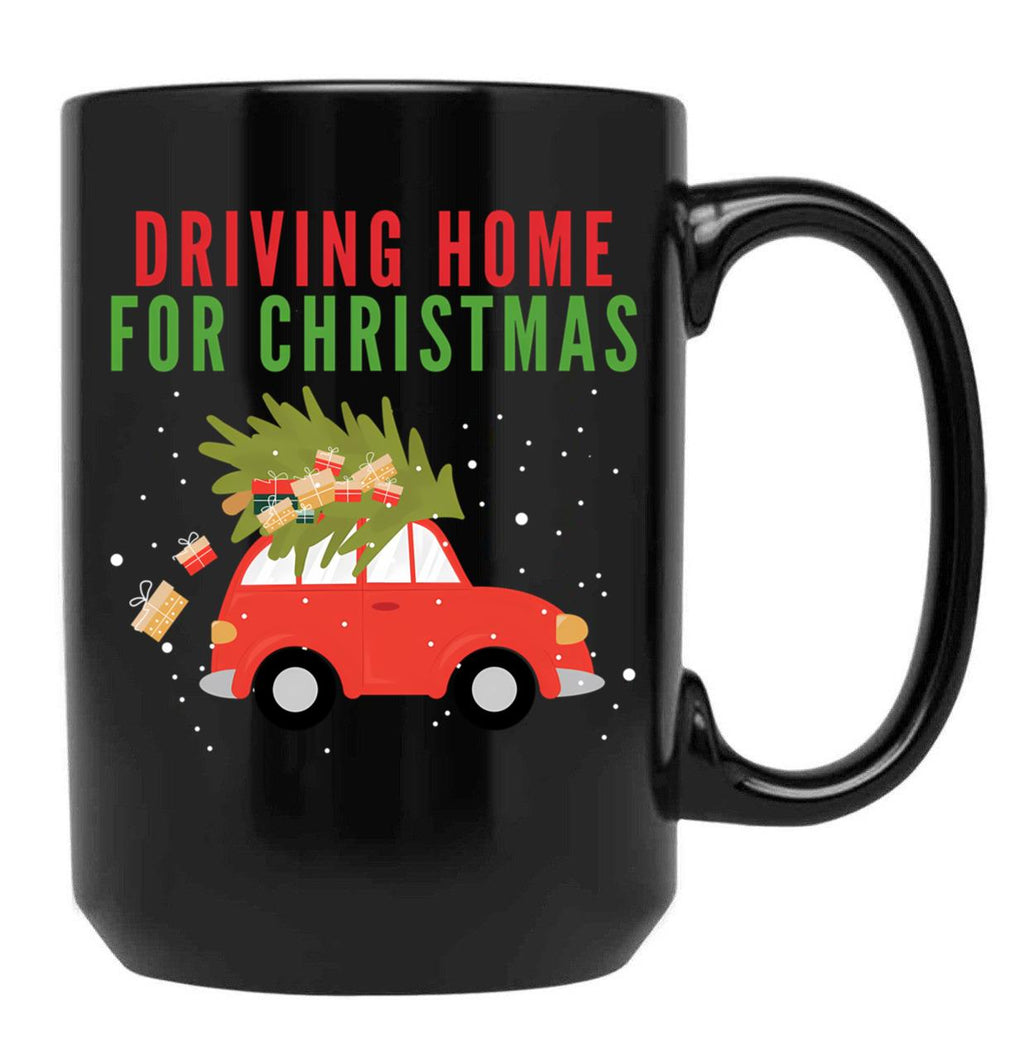 Driving Home For Christmas Black Coffee Mug, Gift Coffee Mug