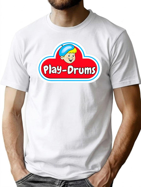 Drummer Play Drums Vintage Logo T-Shirt for Men & Women, T-Shirts Graphic Tee - White
