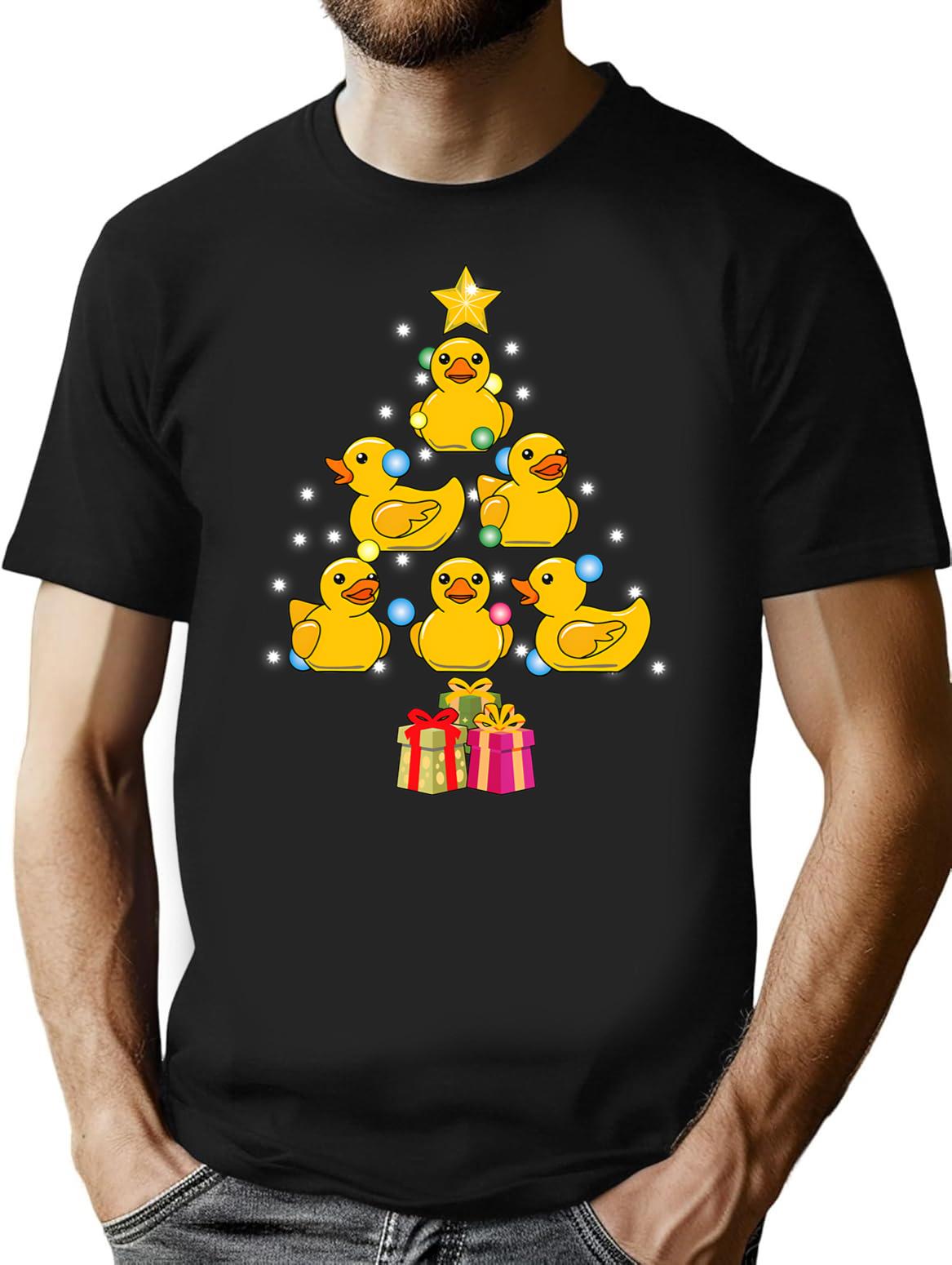Duck Christmas Tree Duckie And Quack Christmas T-Shirt for Men & Women, T-Shirts Graphic Tee - Black