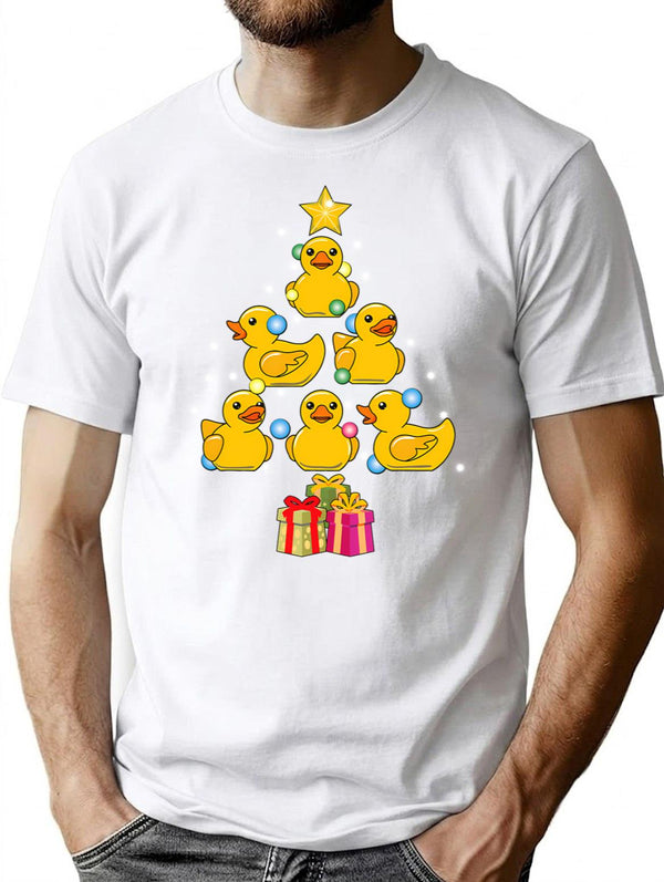 Duck Christmas Tree Duckie And Quack Christmas T-Shirt for Men & Women, T-Shirts Graphic Tee - White