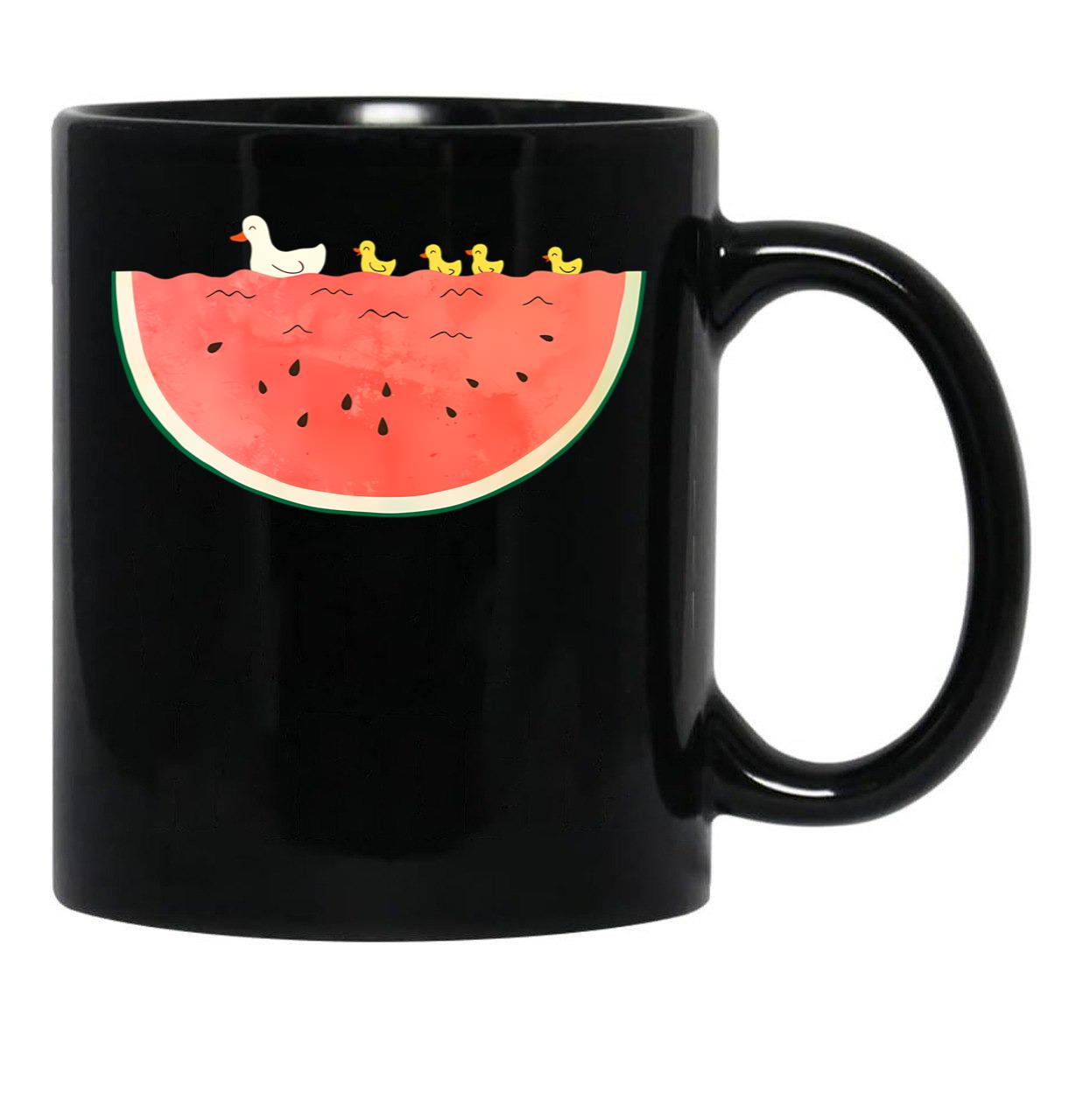 Duckies And Watermelon Black Coffee Mug, Gift Coffee Mug - Black