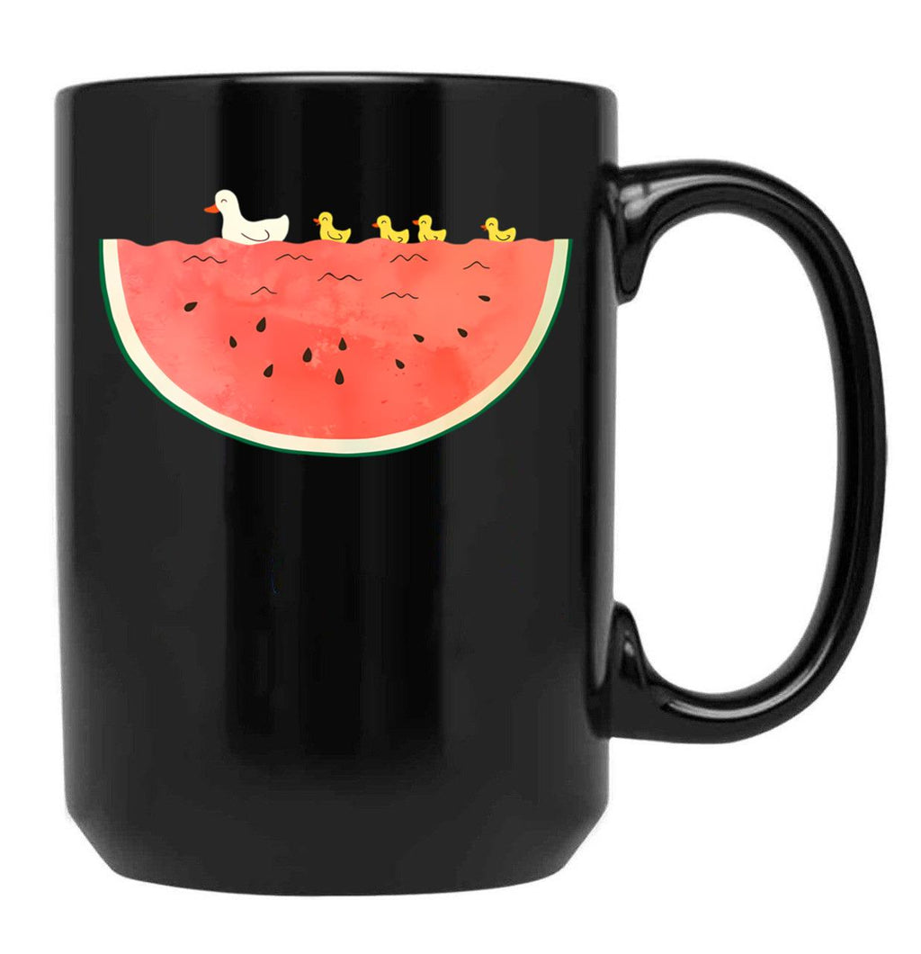 Duckies And Watermelon Black Coffee Mug, Gift Coffee Mug