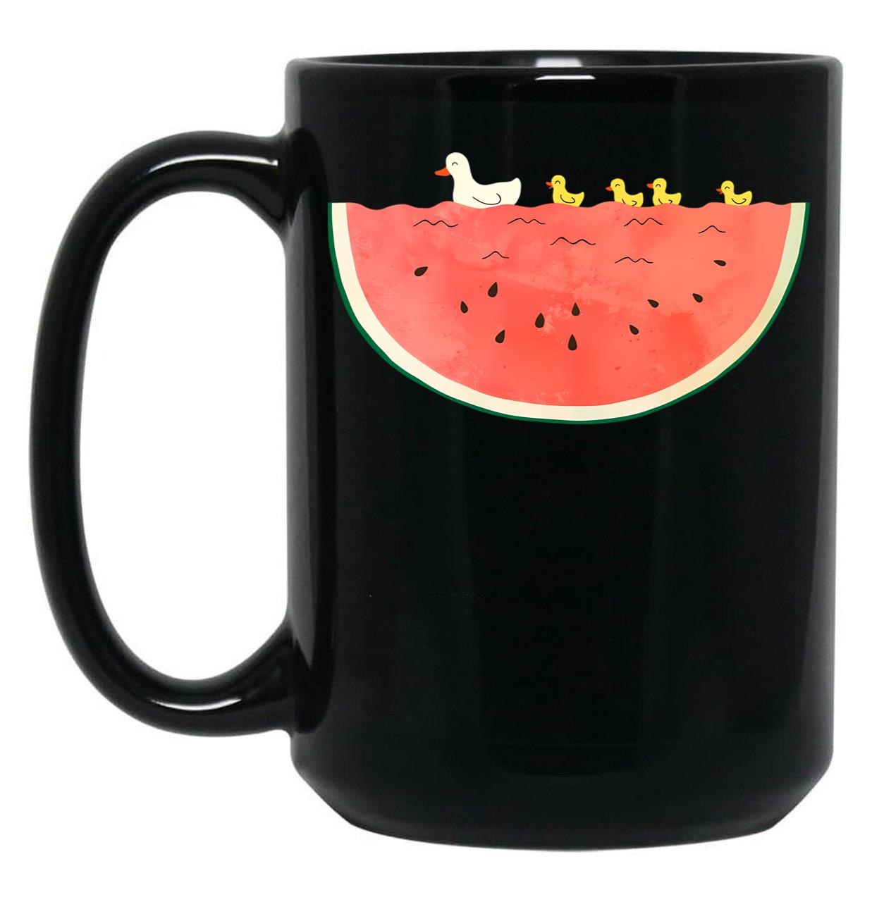 Duckies And Watermelon Black Coffee Mug, Gift Coffee Mug