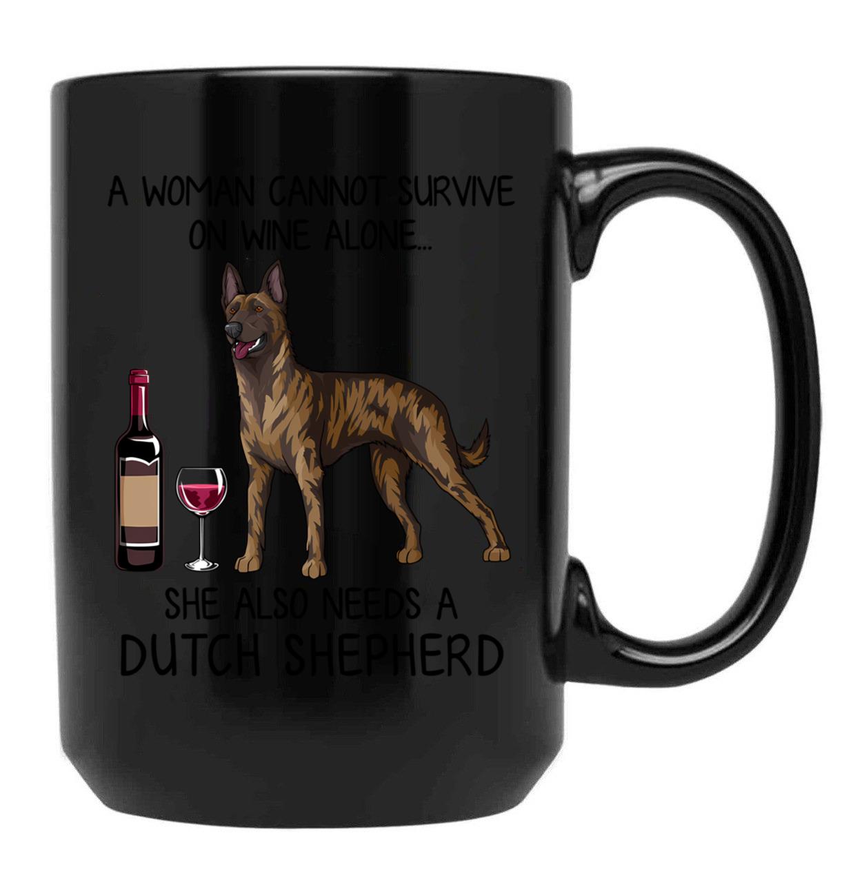 Dutch Shepherd And Wine Funny Gift For Dog Mom Black Coffee Mug, Gift Coffee Mug